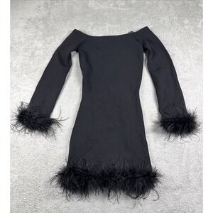 Lucy Paris Women's Joyce Feather Trim Bodycon Mini Dress Black Size XS NWT